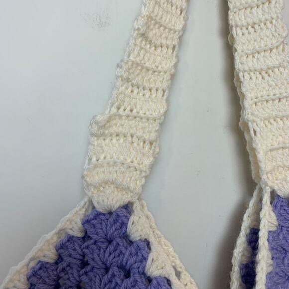 Handmade Knit Crochet Purse Pink and Purple Granny Square Shoulder Bag - Picture 4 of 5